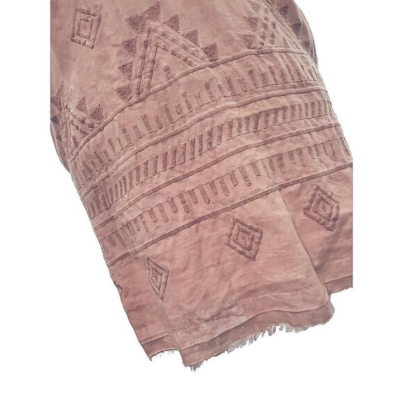 Artisan NY Coral Embroidered Linen Dress Size Medium Boho Peasent Shift Mini - Picture 8 of 12